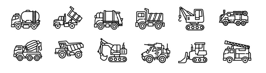  Truck icon set. Line drawing. Vector illustration. vector