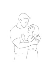 Fathers Day line art illustration, dad hugging his daughter