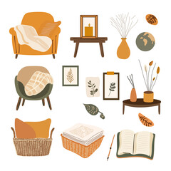 Cozy Home Decor Vector Set – Flat Style Interior Elements