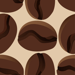 A coffee beans seamless pattern. A brown coffee background. A coffee beans close-up illustration. 