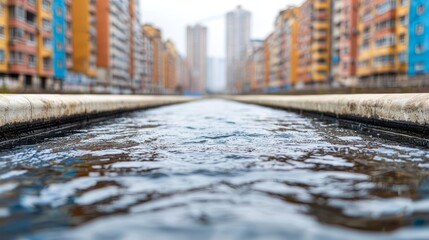 Urban River Eco Restoration Project Highlighting Waterway and Surrounding Buildings