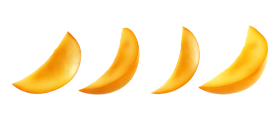 Pack of Mango Slice set of Five Different Poses set Against Transparent Background for Culinary, Tropical, or Food Promotion Projects