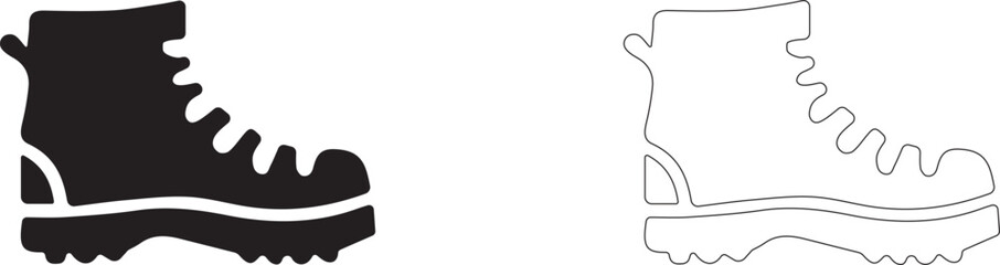 Boots with spikes on the sole. Vector icon. Trekking sneakers for tourism and hiking.