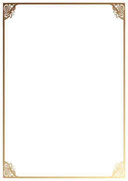 A luxurious and elegant golden frame with ornamental floral corner details, set on a black background. Perfect for wedding invitations, certificates, event announcements, and decorative graphic frame