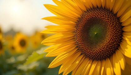 Obraz premium Golden Hour Sunflower: Close-up in a Field of Sunshine