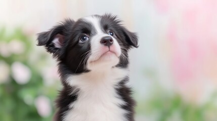 Adorable border collie puppy looking up