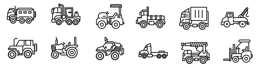 Truck icon set. Line drawing. Vector illustration. vector