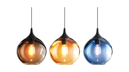 Pack of Pendant Lights set of Three Different Poses set Against Transparent Background for Lighting Design, Home Decor Branding, or Interior Design Projects