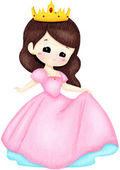 Watercolor Prince Character with Crown and Cape.