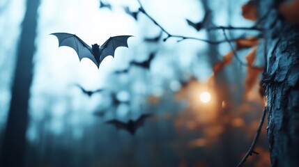 Bats flying forest twilight Halloween
