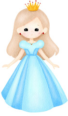 Watercolor Prince Character with Crown and Cape.