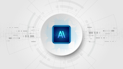 AI chip in circular shape on white background Vector illustration. Artificial intelligence Digital technology concept design in a futuristic style. Microprocessor logo with circuit board.