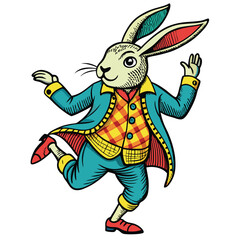 colorful-rabbit-wearing-a-jacket-and-dancing vector image on white background
