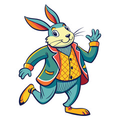 colorful-rabbit-wearing-a-jacket-and-dancing vector image on white background