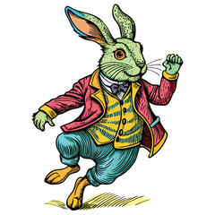 colorful-rabbit-wearing-a-jacket-and-dancing vector image on white background