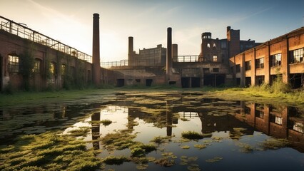 Fototapeta premium A large industrial facility with multiple tall smokestacks emitting white smoke