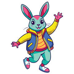 colorful-rabbit-wearing-a-jacket-and-dancing vector image on white background