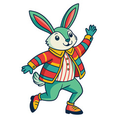colorful-rabbit-wearing-a-jacket-and-dancing vector image on white background