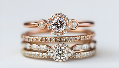 Obraz premium grouping stack of diamond wedding engagement rings