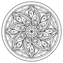 Square flower mandala hand drawn for adult coloring book