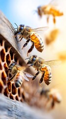 Bees returning to hive, sunlight, nature