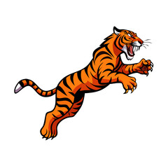 tiger on a white background, Leaping Tiger, Transparent background, Tiger Preparing to Leap Against a Clean White Background, jumping tiger ,isolated on white background , transparent png image