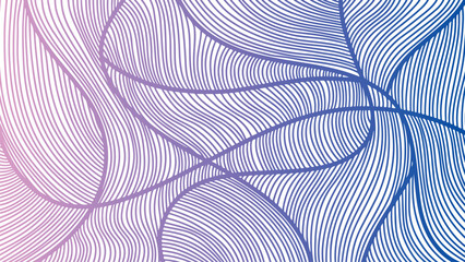 horizontal banner background consisting of many lines in blue purple gradient color on white, stylish line art zentangle background for design