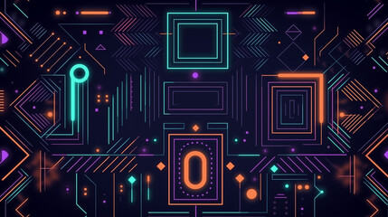 Fondo con diseño geometrico estilo neon colores intensos sobre fondo oscuro