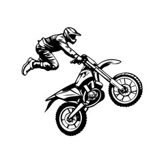 motorcycle on white background, motocross vector, Black silhouette Vector of an off-road Dirt bike motorcycle and rider jumping high, Dirt bike Vector Illustration &ndash; High-Quality Adventure Design