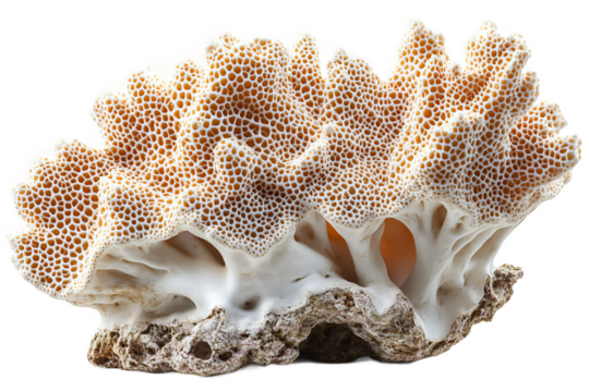  Vivid red coral branch with complex branching structure on transparent background, perfect for marine biodiversity and ecosystems teaching material 