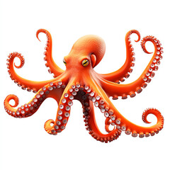 Obraz premium Vibrant orange octopus with detailed tentacles, perfect for marine-themed designs, set against a white isolated background.