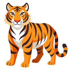 Cartoon tiger illustration vector image of bengal tiger with stripes and orange color scheme isolated on white