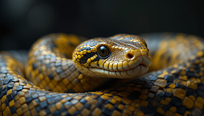 Obraz premium Golden Serpent's Gaze: A Close-Up Portrait of Beauty and Danger