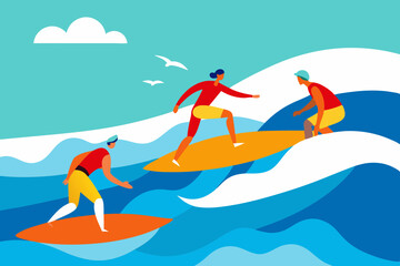 surfing on the beach