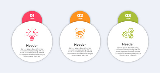 Three boxes with icons representing ideas planning and processes.
