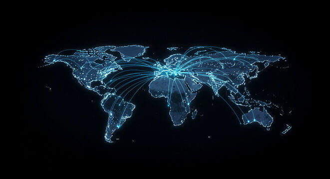 Mapa de rede global com conex&otilde;es, clima futurista, comunica&ccedil;&atilde;o digital, conceito de geografia mundial