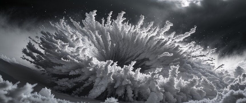 A blizzard of particles explodes in a dark sky