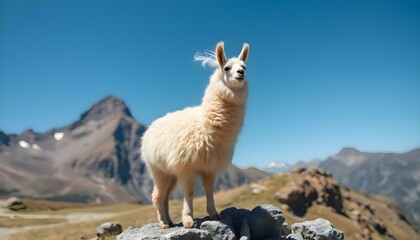 Obraz premium llama standing on top of a rocky mountain