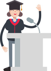 Girl Student Character Speaking on Podium
