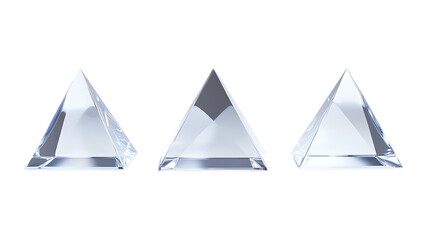 Fototapeta premium Pack of Glass Pyramid set of Three Different Poses set Against Transparent Background for Decorative Design, Home Styling, or Architectural Projects