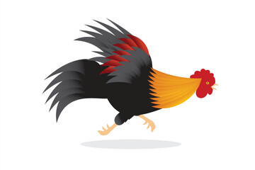 Rooster vector. Illustration of a running chicken on a white background