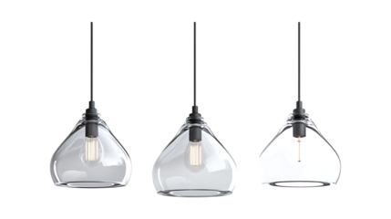 Pack of Pendant Lights set of Three Different Poses set Against Transparent Background for Lighting Design, Home Decor Branding, or Interior Design Projects
