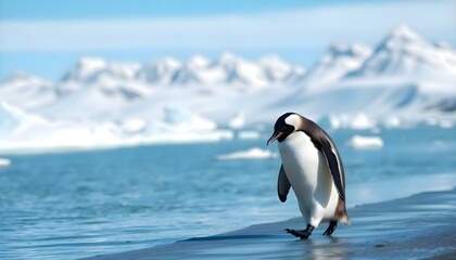 Obraz premium penguin walking along the edge of a body of water