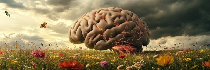 The Landscape of Thought: A Conceptual Brainscape with Vibrant Flora