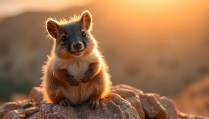 Fototapeta premium small animal sitting on top of a rock