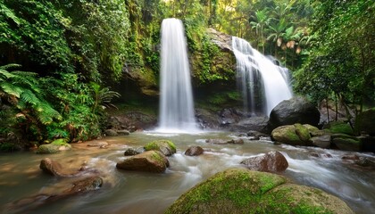 Obraz premium Lush Waterfall Cascading Through Tropical Rainforest