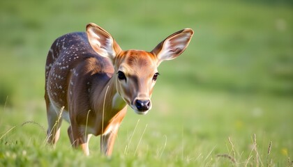 young deer standing in a grassy field