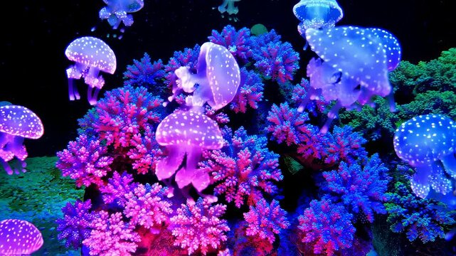 Glowing Jellyfish in Coral Reef