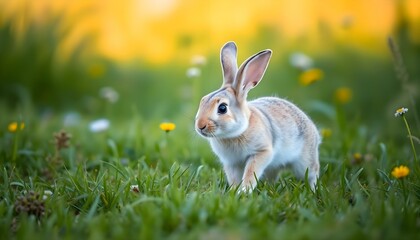 Fototapeta premium small rabbit is standing in the grass