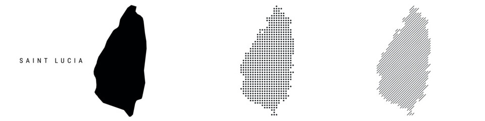 Saint Lucia silhouette map and two patterns of dots and slanted lines. Flat vector illustration isolated on white